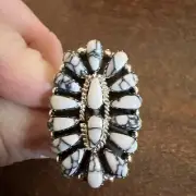 Navajo Cluster Ring White Buffalo Turquoise Sz 5.5 Native American Womens Zuni A