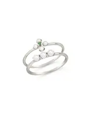 Sterling Forever Silver 1-2mm Pearl CZ Cara Stacking Rings, Set of 2