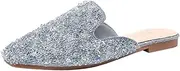 [SAFECAMS] Women's Glitter Rhinestone Flat Mules Comfortable Square Toe Casual Slip on Slides Loafer Ladies Sparkly Crystal Baotou Clogs Slippers
