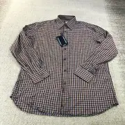 New Paul & Shark Shirt Mens Large Button Up Blue Brown Check italy Yachting