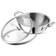 Vinod Platinum Triply Stainless Steel Extra Deep Kadai/Wok With Glass Lid 2.5ltr