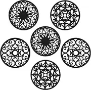 Nstezrne Silicone Trivets Mats for Hot Pots and Pans, Multi Purpose Trivets Mat -Heat Resistant Silicone Trivet Intricately Carved Hot Pads Set of 6 (A: Style 1-Black)