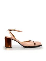 Checkered Leather Block Heel Pumps