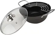 GREENADSCAPE 1 Set Tempura Frying Pot Non Stick Deep Fryer with Oil Drainer Rack for Crispy Cooking Portable Fry Pan for Family Picnics and Camping Compatible with All Stove Types
