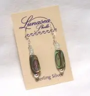 LUNASEA TREASURES ABALONE SHELL 3 SIDED BEAD STERLING SILVER DANGLE EARRINGS NEW