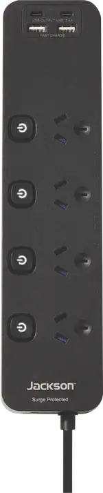 Jackson 4 Way Fast Charge USB-C/A Surge Protected Powerboard