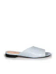 Blue Leather Croc Embossed Slides