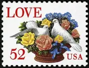 Basket of Roses Love Stamp: Victorian Valentine's Day Flowers, Doves Life Mates