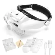 Headband Magnifying Glass with Light, Rechargeable 1x-14x Head Mount Magnifier