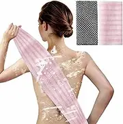 2pcs Body Scrubber, Back Scrubber for Shower, Exfoliating Towel, Japanese Scrub Wash Cloth, Exfoliating Towel for Men Women, Body Exfoliator Loofah Luffa Sponge Net Rag Back Washer (Pink & Black)