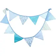 3M Blue Handmade Vintage Rustic Cotton Fabric Flag Bunting -12 flags