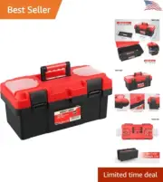 Tool Box 16 inch, Plastic Small Tool Box with Latch and Removable Tray, Locka...