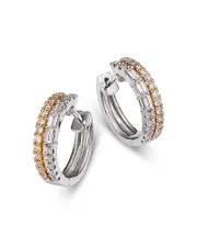 Bloomingdale's Fine Collection Diamond Round & Baguette Small Double Hoop Earrings in 14K Yellow & White Gold, 0.53 ct. t. w.