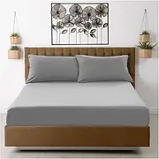 Super Dreamer Fitted Sheet Single Bed - Grey Bedding Sheet - Plain Dyed Microfiber Bedsheets (11796015)