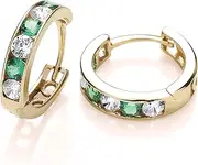 [Old English Jewellers] 9ct Yellow Gold Emerald Huggie Hoop Earrings, Yellow Gold, Created Emerald