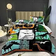Bodhi Queen Size Teen Comforter Set,Boys Comforter Bedding Set with Pillowcases,Teen Kids Queen Size Dinosaur Comforter Set,Cartoon Dinosaur Bedding Set,Boy Bed Set