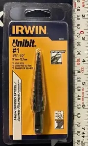 Irwin 10231 #1 Unibit 1/8” -1/2” (3.1mm-12.7mm) HSS 13 Hole Sizes ONE PIECE