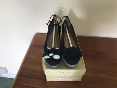 UNISA Ladies Navy Blue Suede Wedge open toe shoes size 38c NEW with box REDUCED