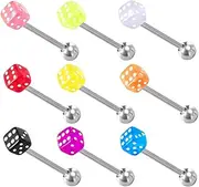 [KESYOO] Tongue Nails 9pcs Dice Tongue Ring Piercings Jewelry Colored Dice Colorful Piercing Tongue Jewelry Decors Acrylic Tongue Jewelries Acrylic Tongue Studs Perforation, 1.6x0.5cm, Acrylic, no