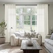 SHINELAND 108 Inch Curtains Long for Track System,Sheer Linen Pleated Mount 9FT Floor to Ceiling Curtains Drapes 108 Inches Long 2 Panels Set,9 FT,Cream