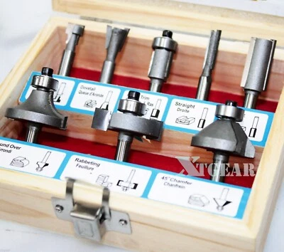 1/4" Woodworking Cutter Bits 9PC Tugsten Carbide Router Bit Set w/ Case