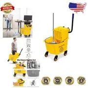 All-In-One Mop Bucket with Detachable Handle & Easy Transport Wheels - 6.5 Gal