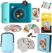[Kodak] Smile+ 2-in-1 Digital Instant Print Camera & Photo Printer Gift Bundle + Case + Zink 2x3 Sticky Back Photo Paper 20pk + Album + Sticker Frames + Hanging Frames + Sticker Sets + Markers - Blue
