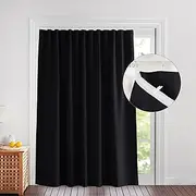 NICETOWN Lower Noise Room Divider Curtain Screen Partitions with Adhesive Curtain Track, 7ft Tall x 8.3ft Wide, Black, Blackout Sound Reducing Panel for Doorway/Glass Window/Sliding Door/Patio