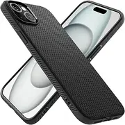 SPIGEN Liquid Air for iPhone 15 Case, Airbag-Like Corners Air Cushion Bumper Technology, Slim Lightweight Soft TPU Raised Edge Protection Non-Slip Grip Cover - Black