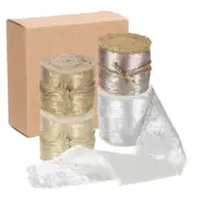 4pcs Chiffon Ribbon, 1 1/2"x5 Yard Silk Ribbon, Champagne Glitter Fabric Ribbon