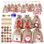 24PCS Canvas Hessian Christmas Santa Sack Xmas Stocking Reindeer Kids Gift Bag~