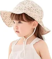[Uniyoung] Baby Girls Sun Hat Toddler Kids Floral Summer Wide Brim UV Protection Beach Cap Outdoor Cotton Bucket Sunhat Adjustable Chin Strap