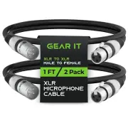 XLR Microphone Cable (1 Feet, 2 Pack) - Male to Female 3-Pin Balanced Shielded M