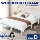 Wood Bed Frame Double Solid Pine Wooden Base Platform Bed Square Bedhead White