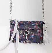 New Rebecca Minkoff Mini Mac Blue Floral Leather Crossbody Bag