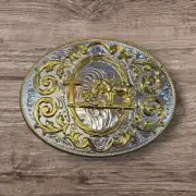Oval Christian Cowboy - Belt Buckle For Man 4.25"x3.25" Silver Tone/Gold