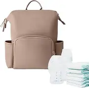 Leather Diaper Bag Backpack, Toddler Bags, Water-resistant PU Leather Diaper Backpack Large Capacity Pockets for Travel Outdoor