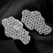 Men's Hip Hop 925 Sterling Silver Honey Comb Set Cz Nugget Stud Earrings