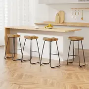 Set of 4 Elm Wood Bar Stools 75cm - Black and Light Natural