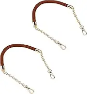 MY MIRONEY 2PCS Purse Chain Handles PU Leather Braided Chain Handbag Handles Short Shoulder Straps with Gold Swivel Buckles, 23.62" Long, Brown