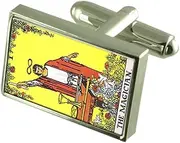[Select Gifts] Tarot Magician Card Cufflinks Crystal Tie Clip Bar Box Set Engraved