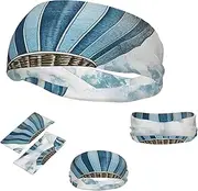 FJWSLCH Blue Hot Air Balloon Headbands for Women Men Non Slip Workout Sweatbands Adjustable Sports Hair Bands Elastic Head Bands Moisture Wicking Hairband for Running, Cycling, Yoga, Spa