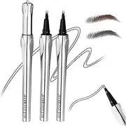 2PCS Two Prong Eyebrow Pen, Upgrade 2 Tipped Eye Brow Pen for Women, Eye Makeup with Microblading Pen, Natural Fine Stroke Waterproof Lasting All-Day(Grey&Brown)