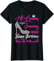 [X.Style] Queens are Born in January 1958 65th Birthday for Girl ds1465 T-Shirt (XL) Black