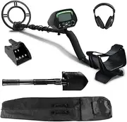 Metal Detector, 220mm Deep Searching Sensitive Pinpointer Finder Bounty Hunter Portable Tracker Gold Detectors Handheld Outdoor Beach Camping Detecting Equipment, with Headphone LCD Black