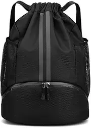 Soccer Bags, Drawstring Backpack Gym Bag with Shoe Compartment and Mesh Pockets for Soccer Basketball Volleyball Football Sports Gym