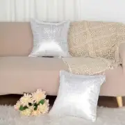 SILVER 2 Sequin 18" Throw PILLOW COVERS Square Cushion Cases Home Couch Supplies