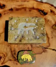 Bear Carved Retangle Soapstone Box w/ Bear Unakite Worry Stone