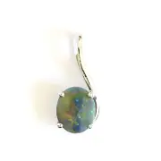 18CT 18K WHITE GOLD NATURAL SOLID AUSTRALIAN BLACK OPAL 0.38CT PENDANT