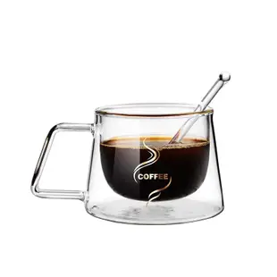 北歐風時尚 高硼硅玻璃 雙層咖啡杯 家用耐熱玻璃 卡布奇諾杯咖啡杯 帶把手馬克杯